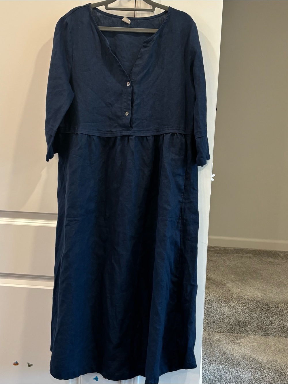Lintico Lagenlook Linen Midi Dress Size L Scandi Minimalist Sustainable Buttons